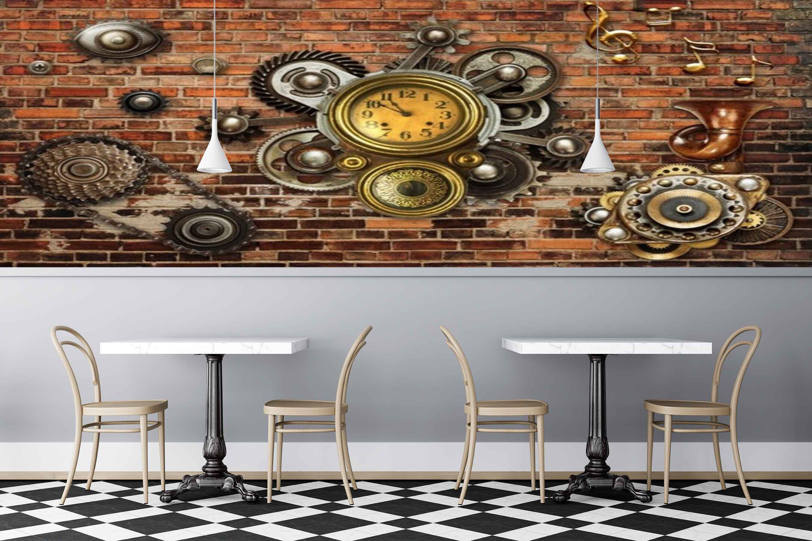 Avikalp MWZ3015 Clock Music Architect HD Wallpaper for Cafe Restaurant