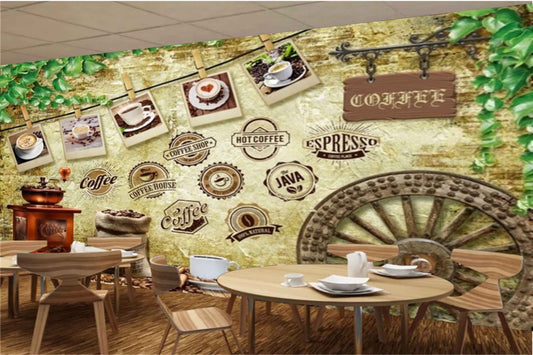 Avikalp MWZ3021 Coffee Shop Java Espresso Hot Coffee Beans HD Wallpaper for Cafe Restaurant