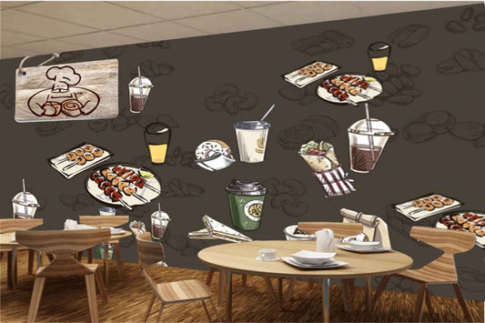 Avikalp MWZ3023 Milkshakes Sandwich Chicken HD Wallpaper for Cafe Restaurant