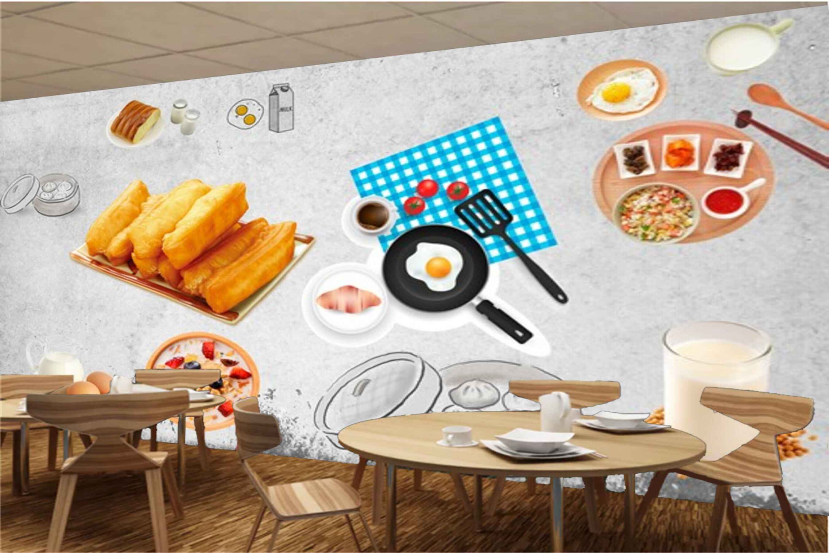 Avikalp MWZ3025 Fast Food Milk Eggs Omlettee HD Wallpaper for Cafe Restaurant