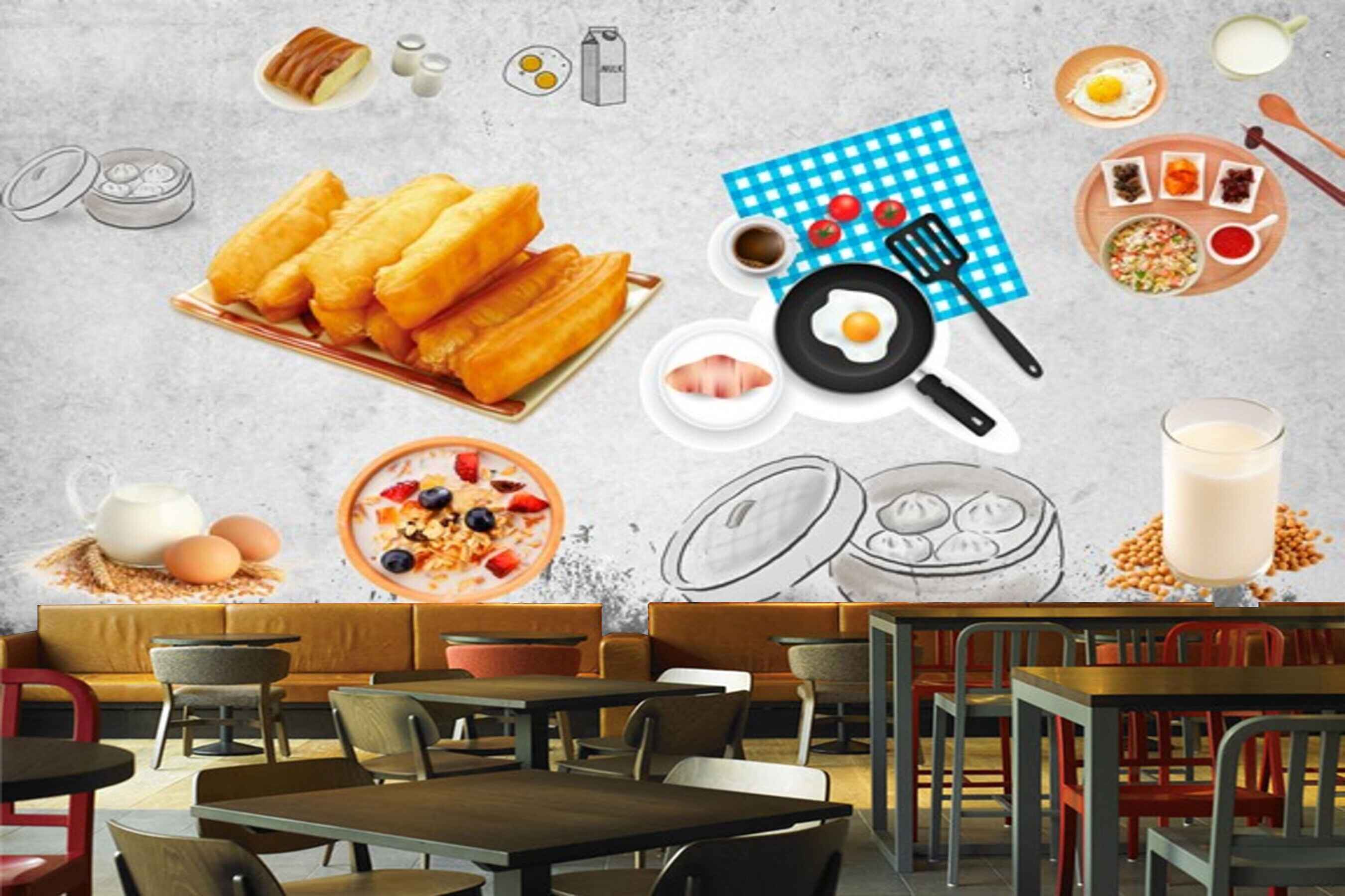 Avikalp MWZ3025 Fast Food Milk Eggs Omlettee HD Wallpaper for Cafe Restaurant