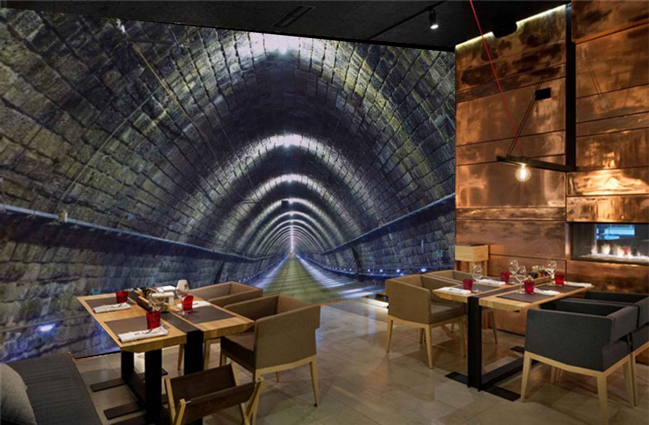 Avikalp MWZ3027 Tunnel Stones Road Lightings HD Wallpaper for Cafe Restaurant