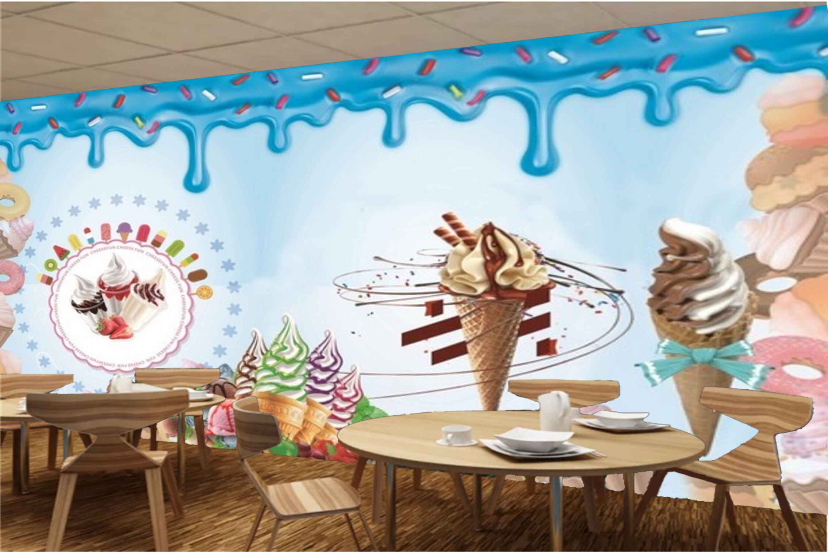 Avikalp MWZ3029 Ice Creams Cones Candies HD Wallpaper for Cafe Restaurant