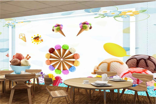 Avikalp MWZ3031 Ice Creams Cones Scoops HD Wallpaper for Cafe Restaurant