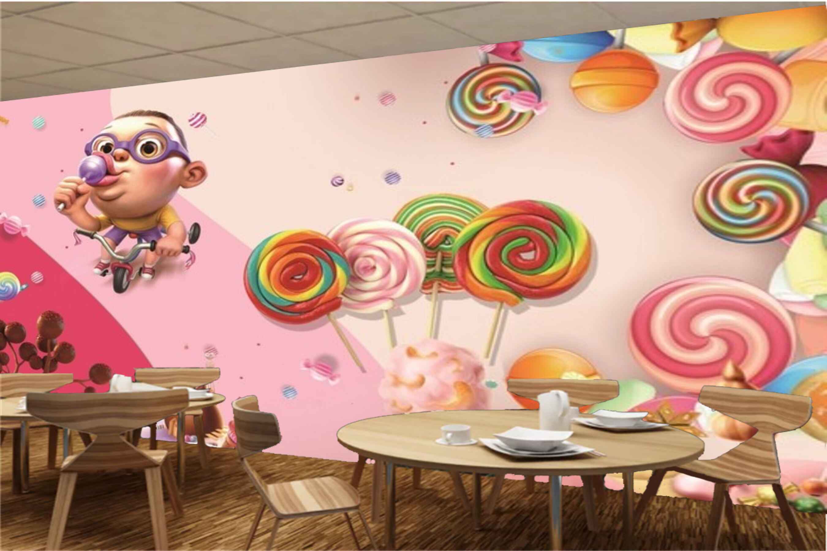 Avikalp MWZ3033 Lolli Pops Ice Creams Candies HD Wallpaper for Cafe Restaurant