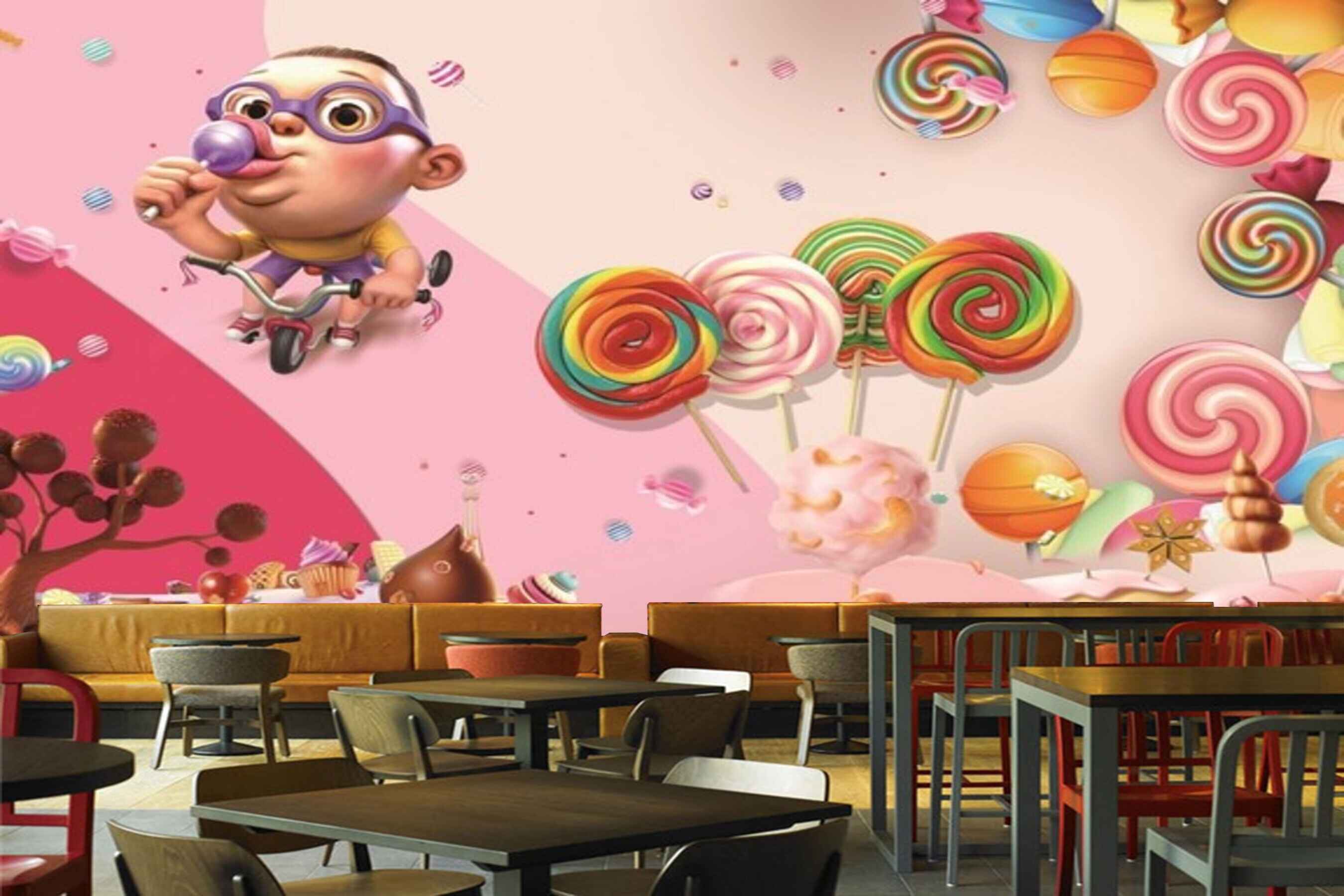 Avikalp MWZ3033 Lolli Pops Ice Creams Candies HD Wallpaper for Cafe Restaurant