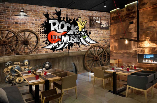 Avikalp MWZ3039 Rock Music Wheels Machinery HD Wallpaper for Cafe Restaurant