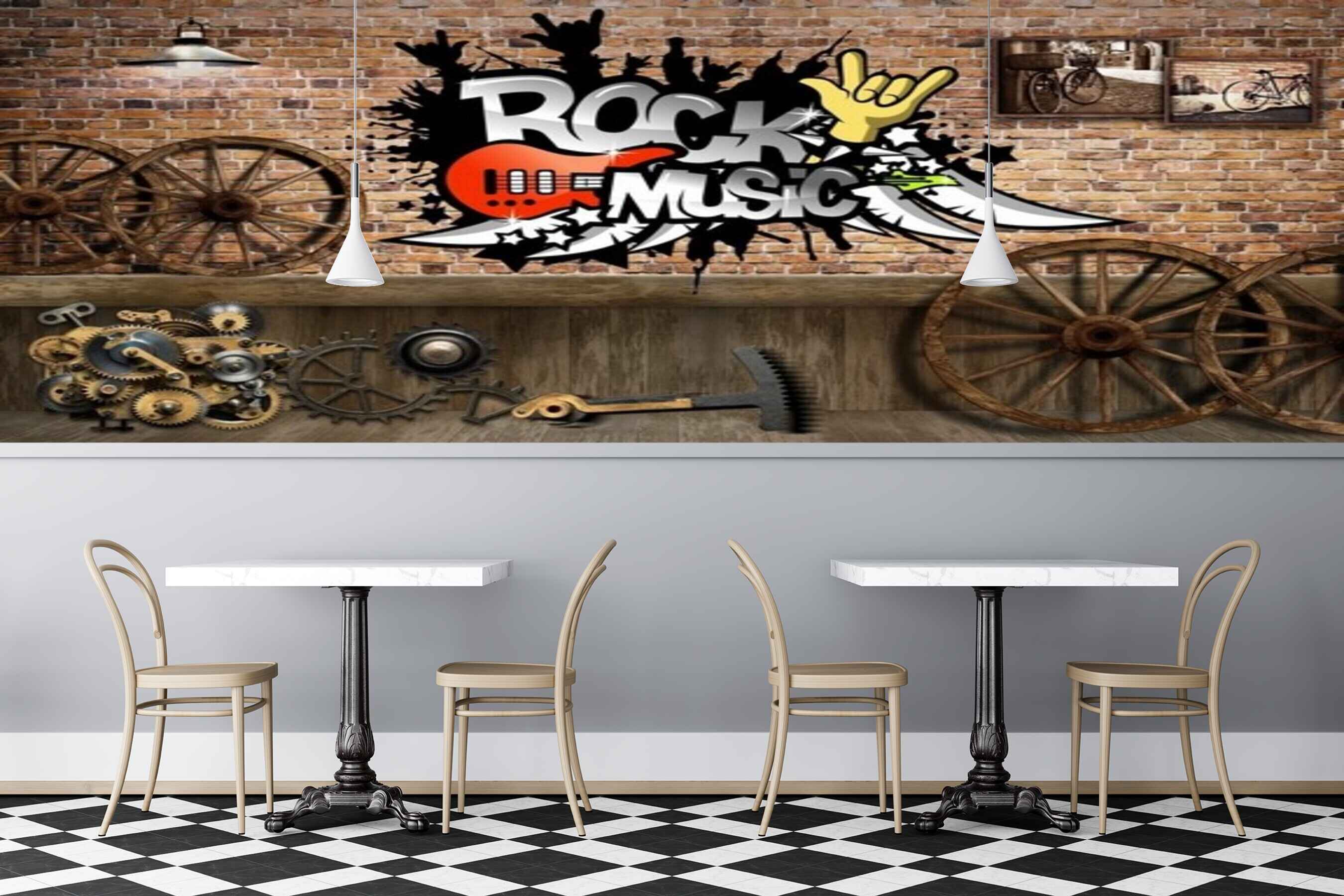 Avikalp MWZ3039 Rock Music Wheels Machinery HD Wallpaper for Cafe Restaurant