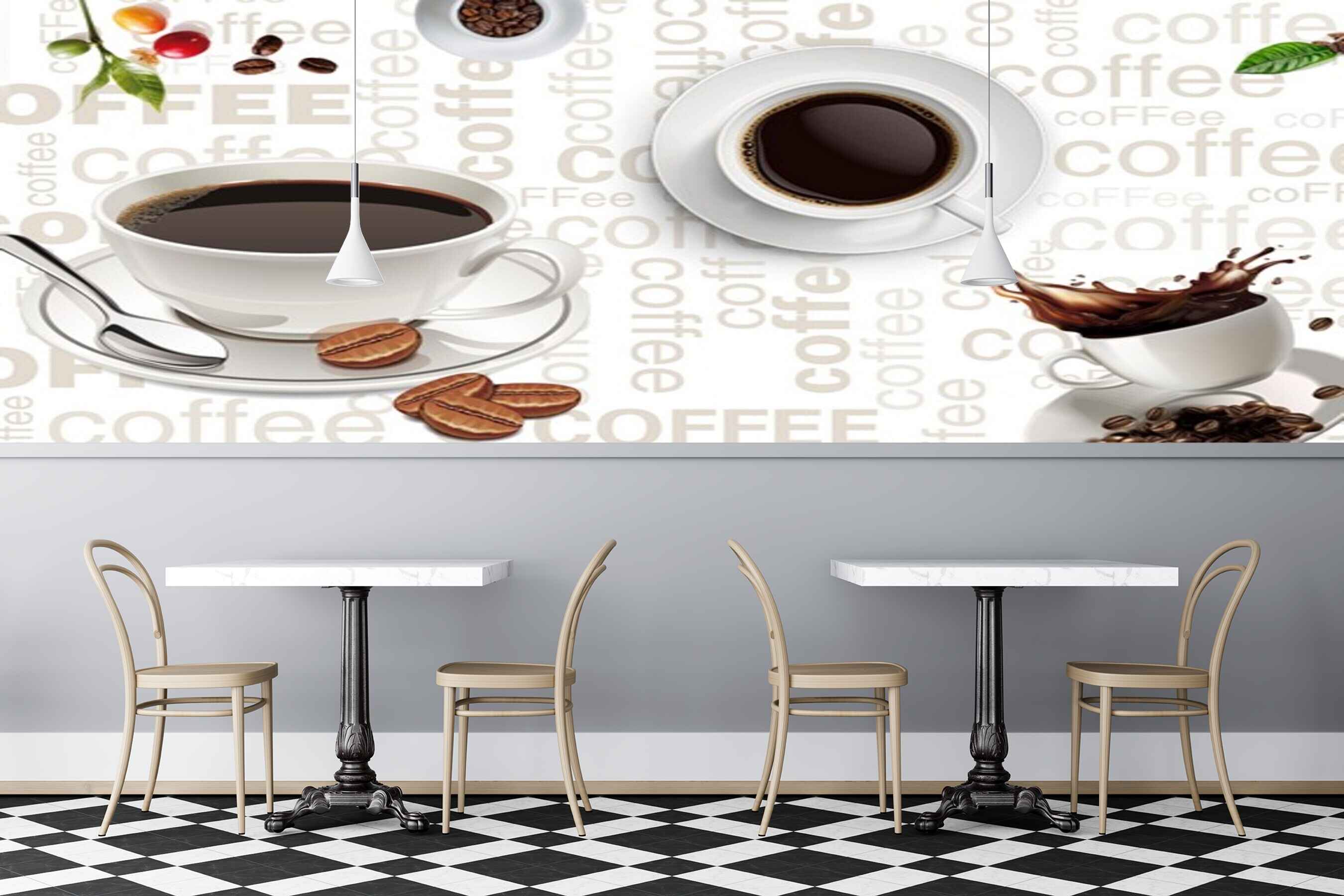 Avikalp MWZ3040 Coffee Beans Cups Saucers HD Wallpaper for Cafe Restaurant