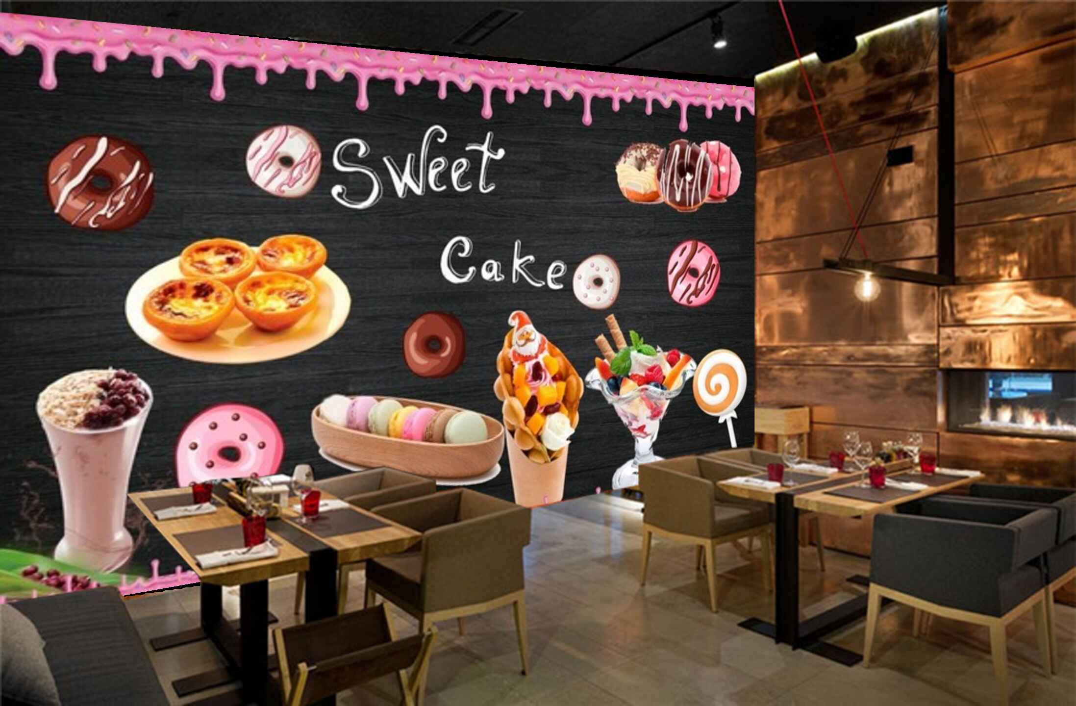 Avikalp MWZ3066 Sweets Caks Lollipops drinks Candies HD Wallpaper for Cafe Restaurant