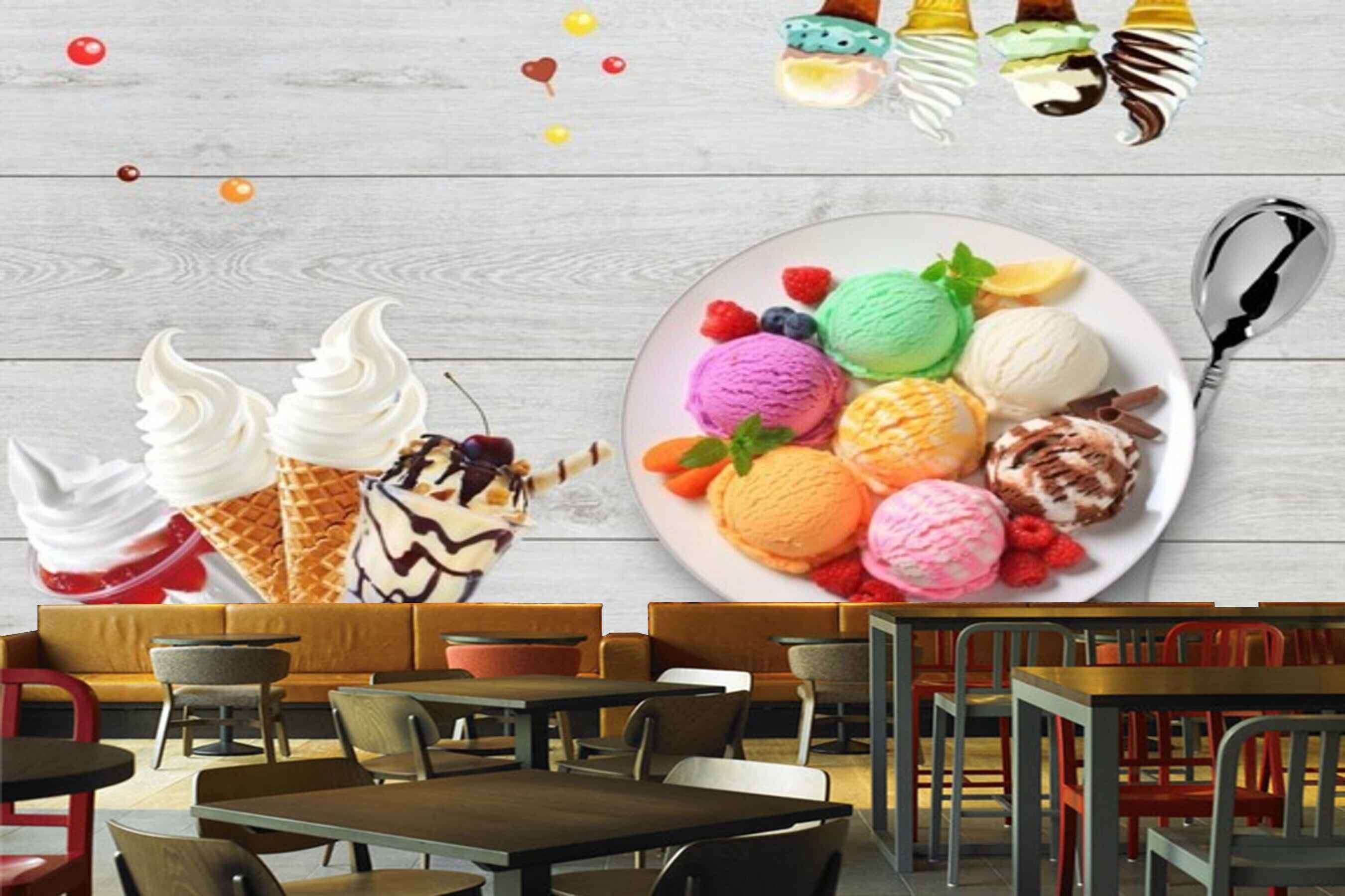 Avikalp MWZ3067 Scoops Ice Creams Spoon Candies HD Wallpaper for Cafe Restaurant