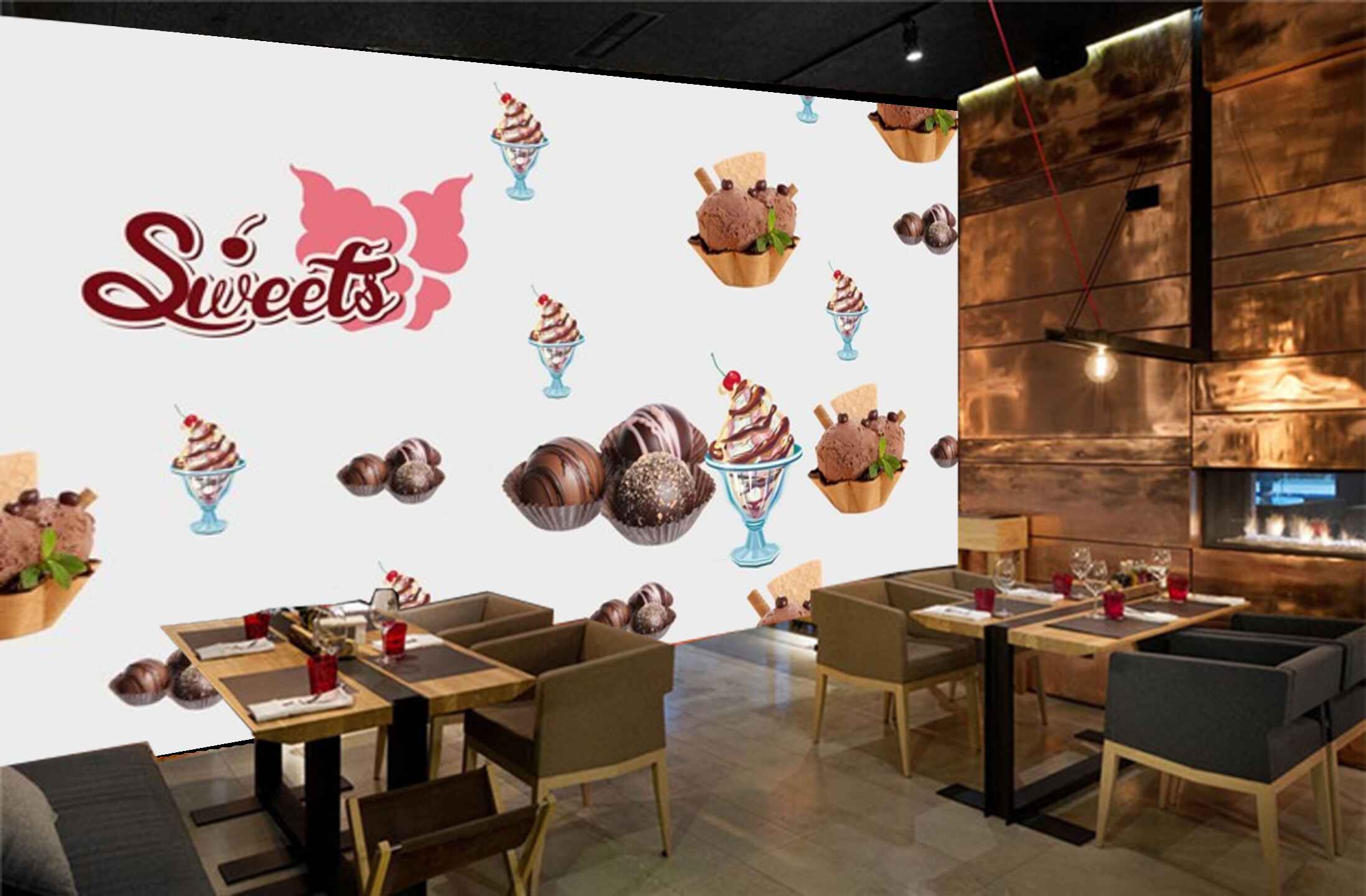 Avikalp MWZ3068 IceCreams Scoops Sweets HD Wallpaper for Cafe Restaurant