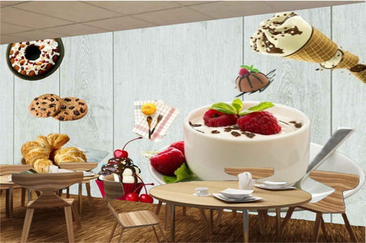 Avikalp MWZ3082 Biscuits Cup Cake Donuts Icecreams Cherries HD Wallpaper for Cafe Restaurant