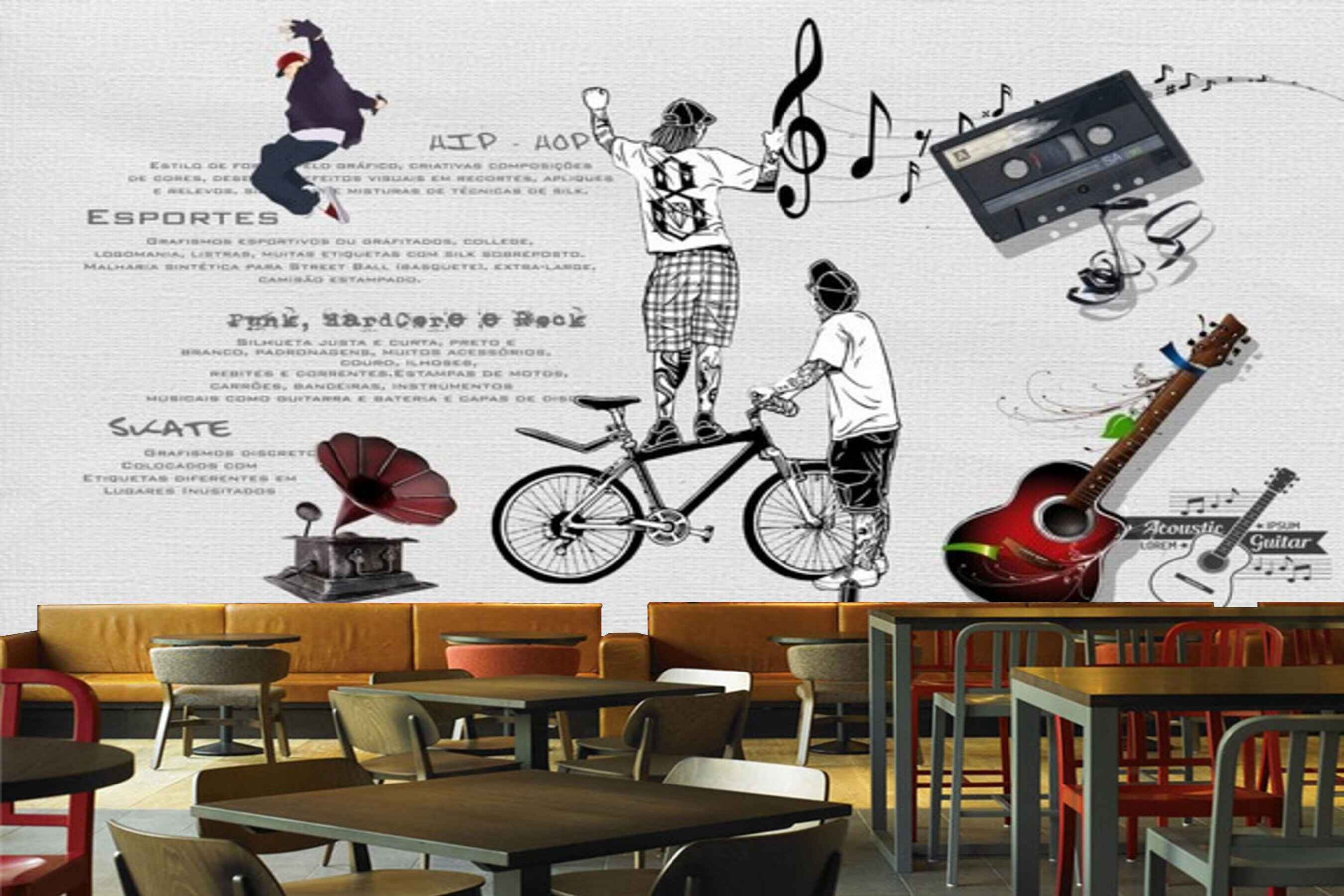 Avikalp MWZ3093 Teenage People Cycle Guitar Music HD Wallpaper for Cafe Restaurant