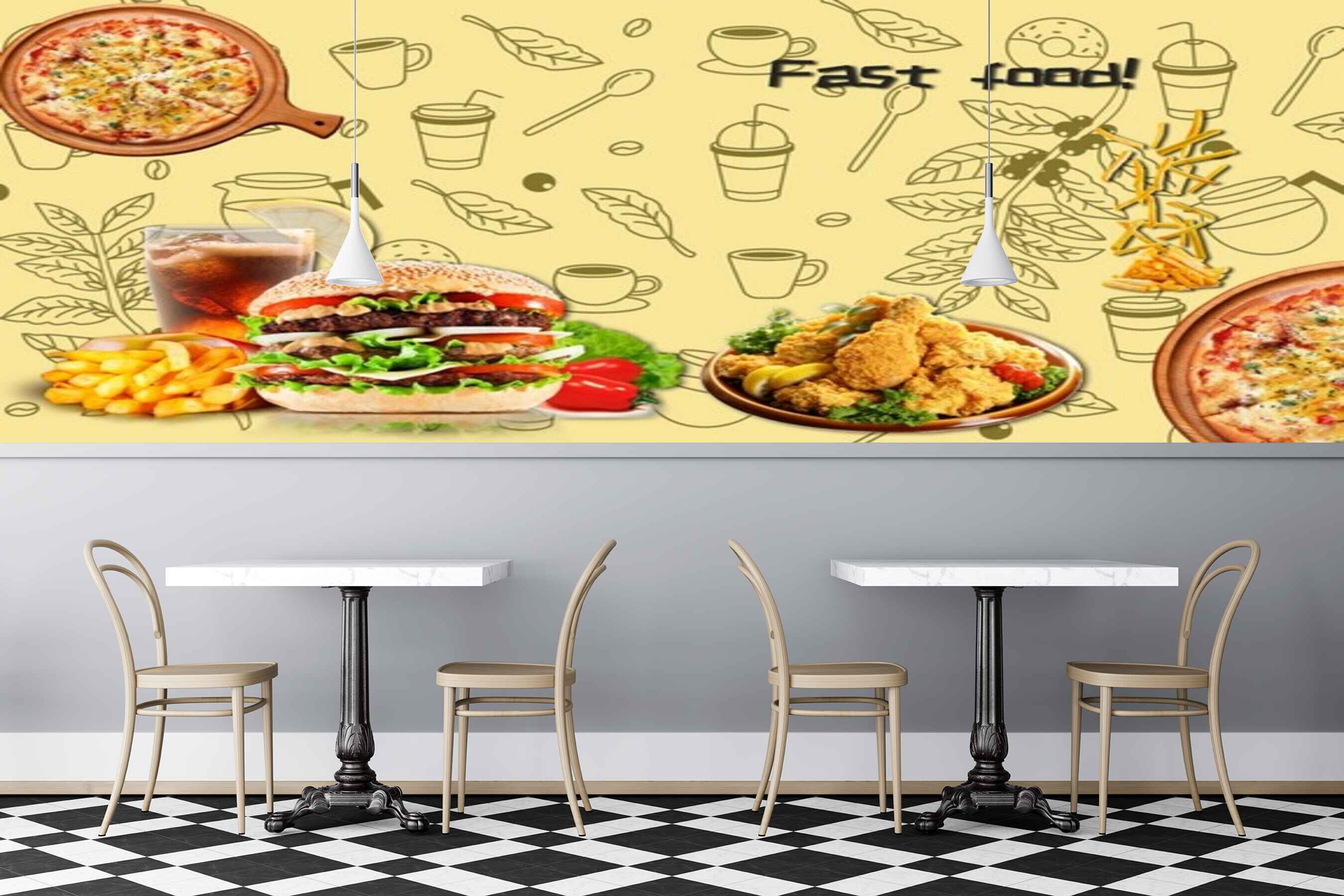 Avikalp MWZ3125 Pizzas Burger Chicken Legs French Fries HD Wallpaper for Cafe Restaurant