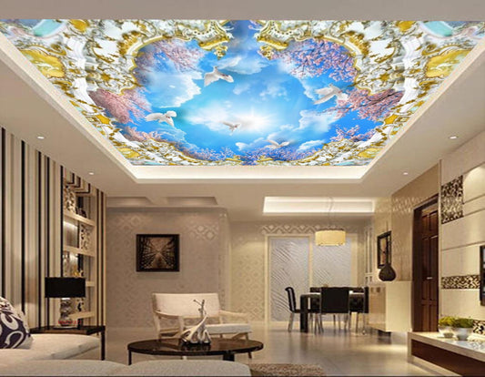 Avikalp MWZ3187 Clouds Birds Flowers Trees HD Wallpaper for Ceiling