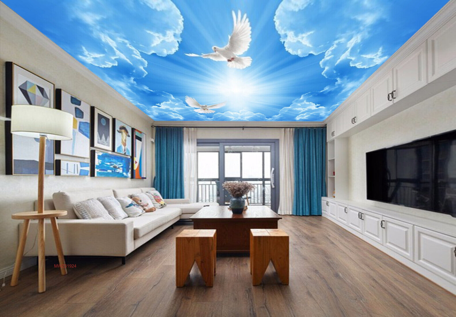 Avikalp MWZ3192 Sun Clouds Birds HD Wallpaper for Ceiling