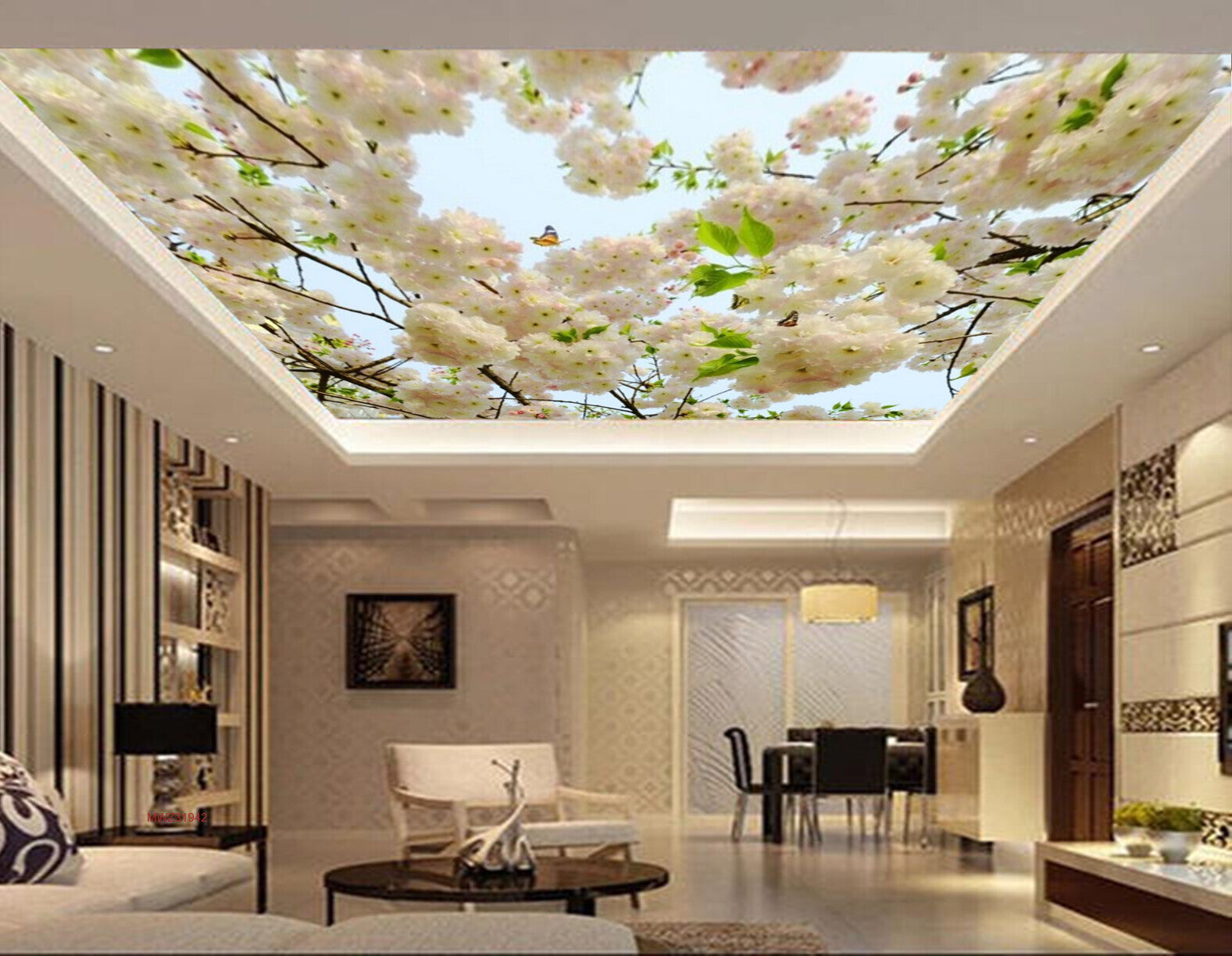 Avikalp MWZ3194 White Rose Flowers Branches HD Wallpaper for Ceiling