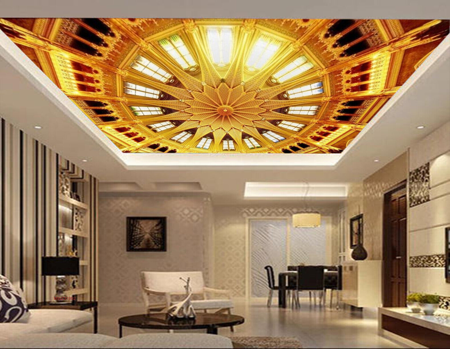 Avikalp MWZ3199 Yellow Golden Roof Top Designs HD Wallpaper for Ceiling