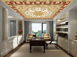 Avikalp MWZ3202 Golden Red Flowers Design HD Wallpaper for Ceiling