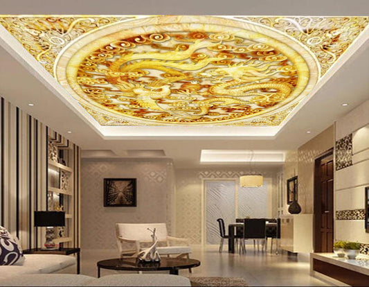 Avikalp MWZ3205 Golden Orange Flowers Designs Fishes HD Wallpaper for Ceiling