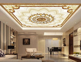 Avikalp MWZ3206 Cream Golden Flowers Design HD Wallpaper for Ceiling