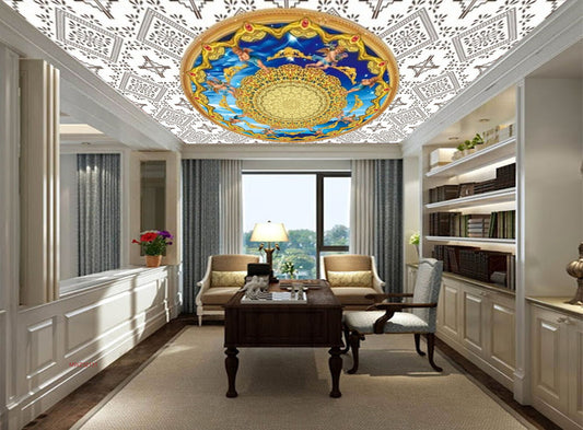 Avikalp MWZ3213 Golden Chakra Blue Sea Design HD Wallpaper for Ceiling