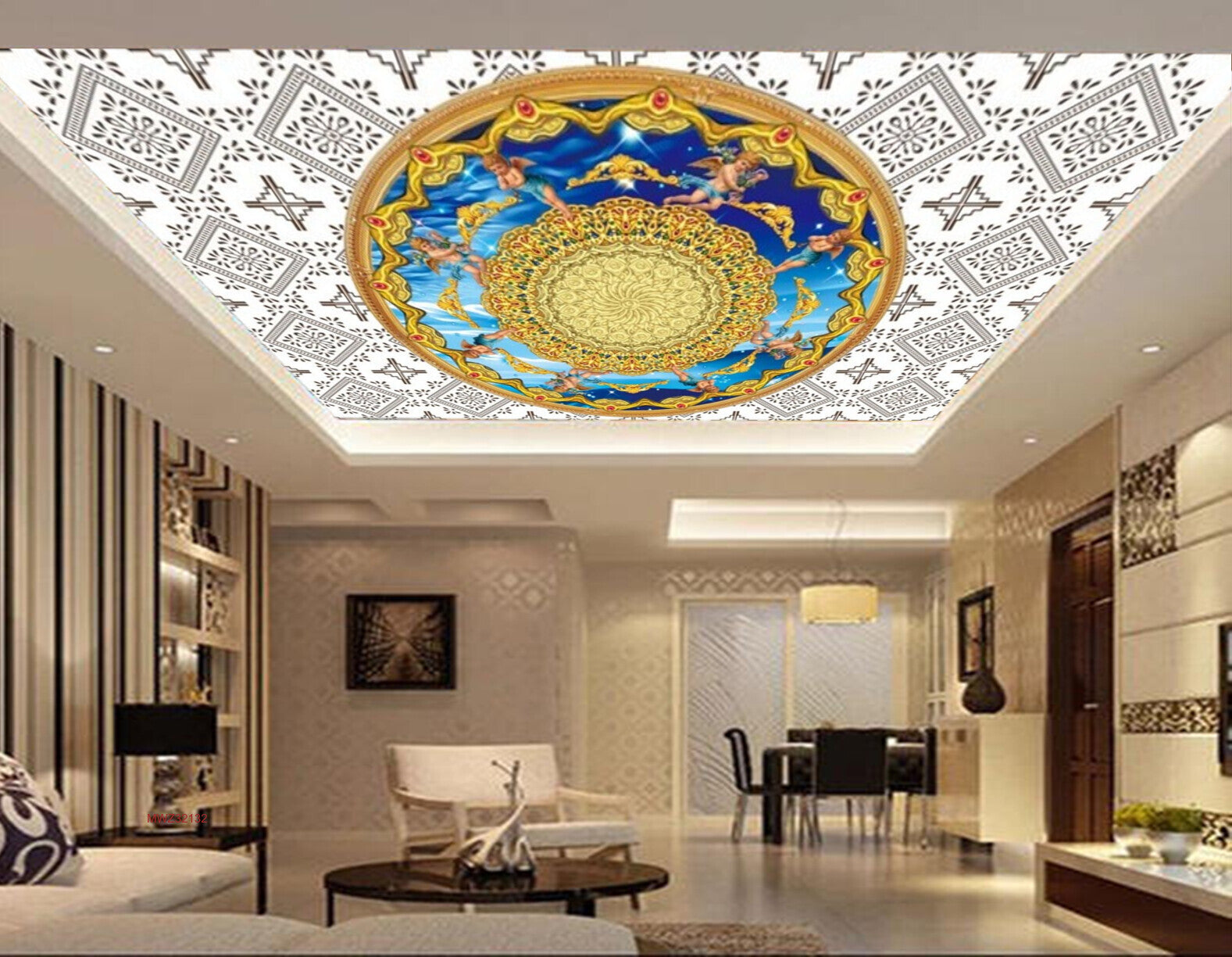 Avikalp MWZ3213 Golden Chakra Blue Sea Design HD Wallpaper for Ceiling