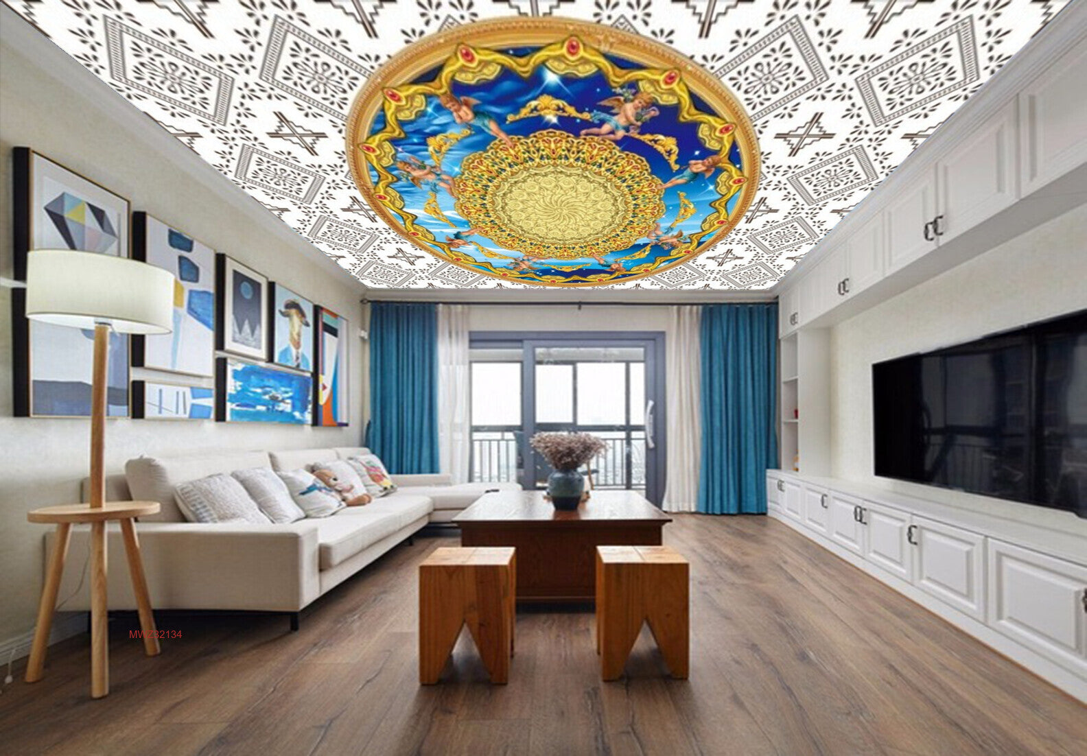 Avikalp MWZ3213 Golden Chakra Blue Sea Design HD Wallpaper for Ceiling