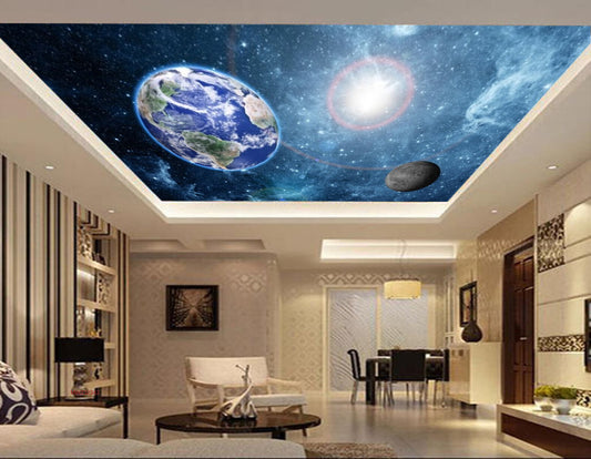 Avikalp MWZ3234 Space Stars Earth Moon Sun HD Wallpaper for Ceiling