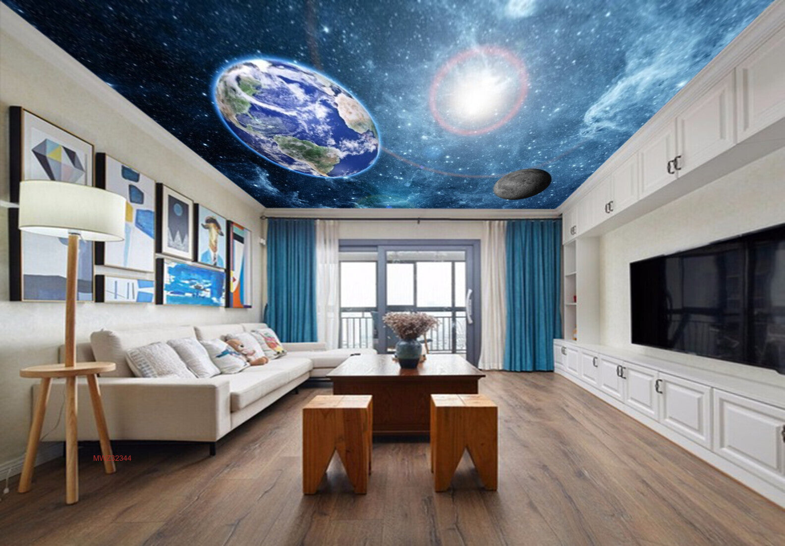 Avikalp MWZ3234 Space Stars Earth Moon Sun HD Wallpaper for Ceiling