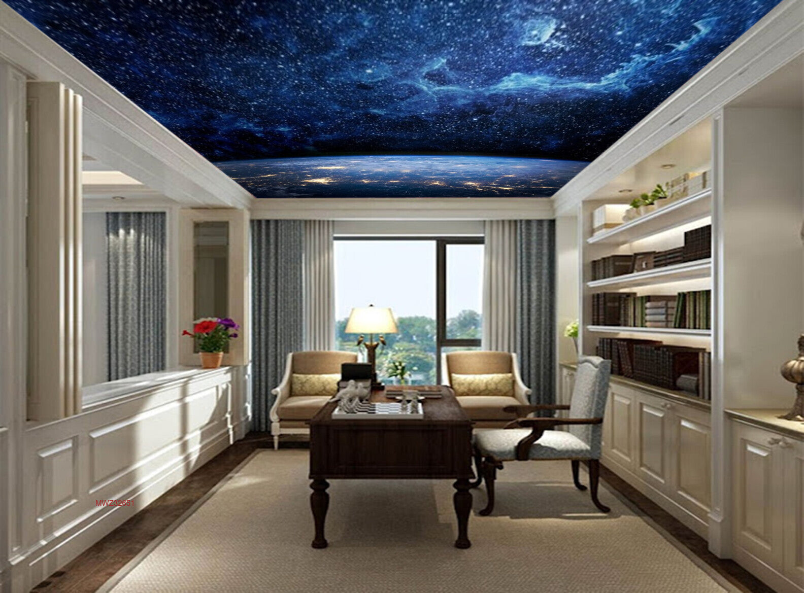 Avikalp MWZ3265 Blue Black Solar System HD Wallpaper for Ceiling