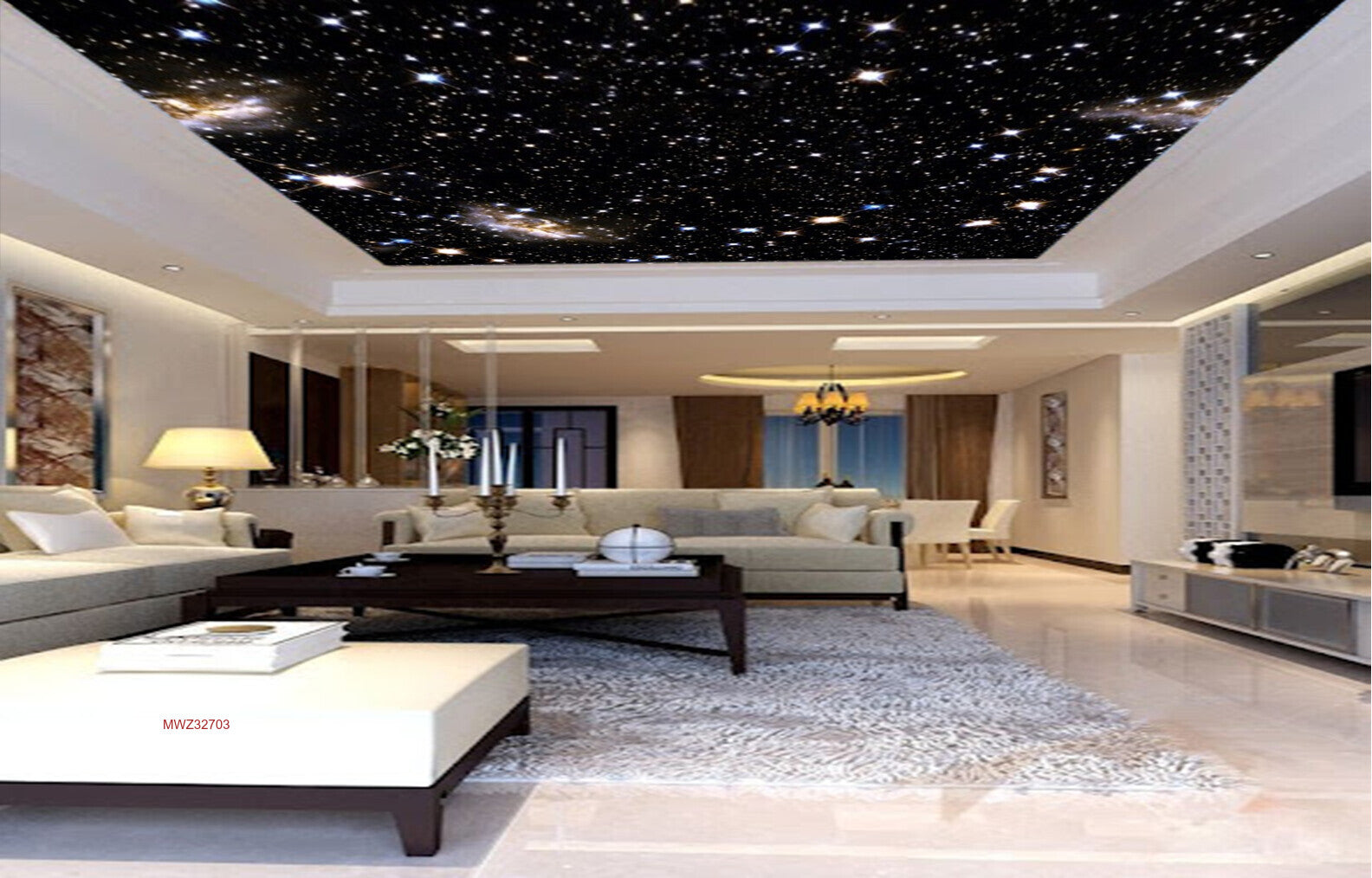 Avikalp MWZ3270 Golden White Stars Space HD Wallpaper for Ceiling