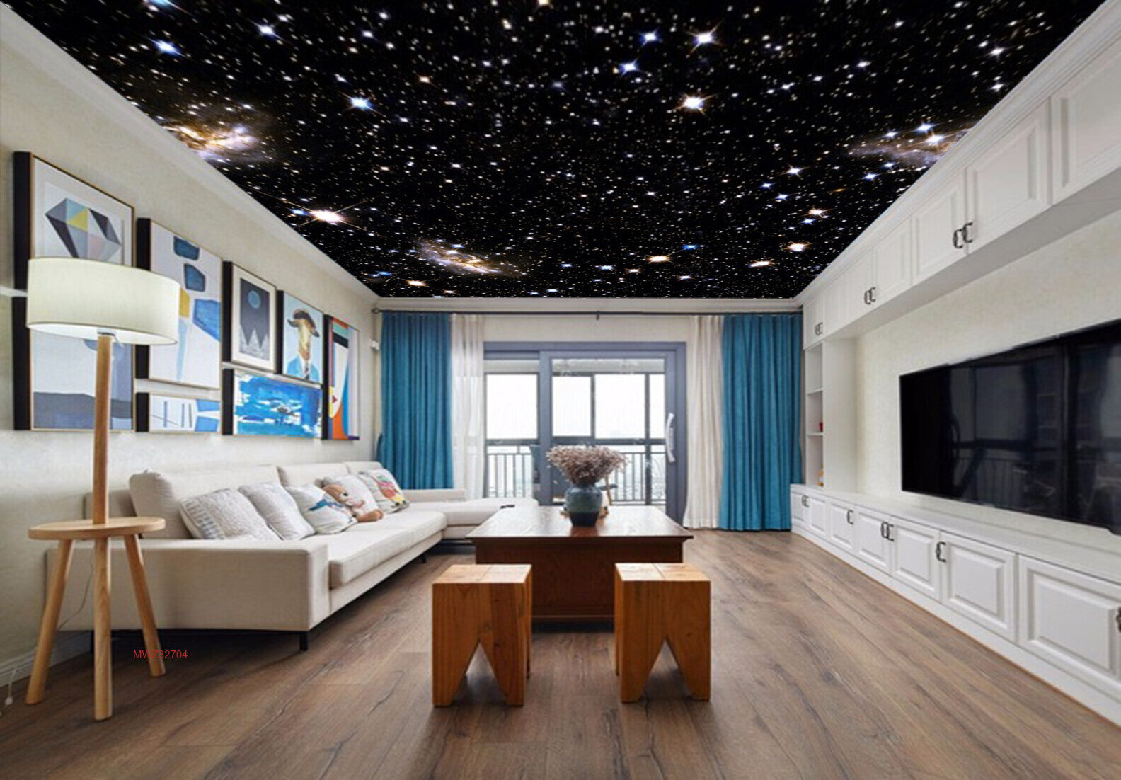 Avikalp MWZ3270 Golden White Stars Space HD Wallpaper for Ceiling