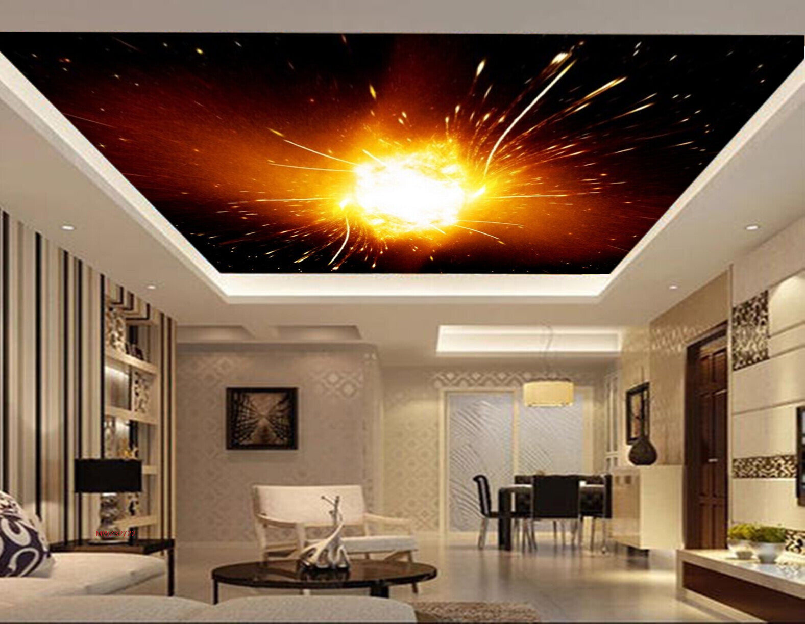 Avikalp MWZ3272 Black Orange Sun Firing HD Wallpaper for Ceiling