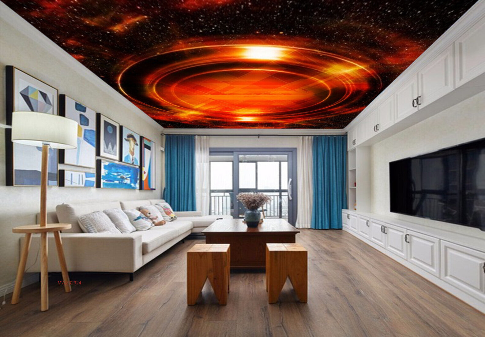 Avikalp MWZ3292 Red Black Galaxy HD Wallpaper for Ceiling