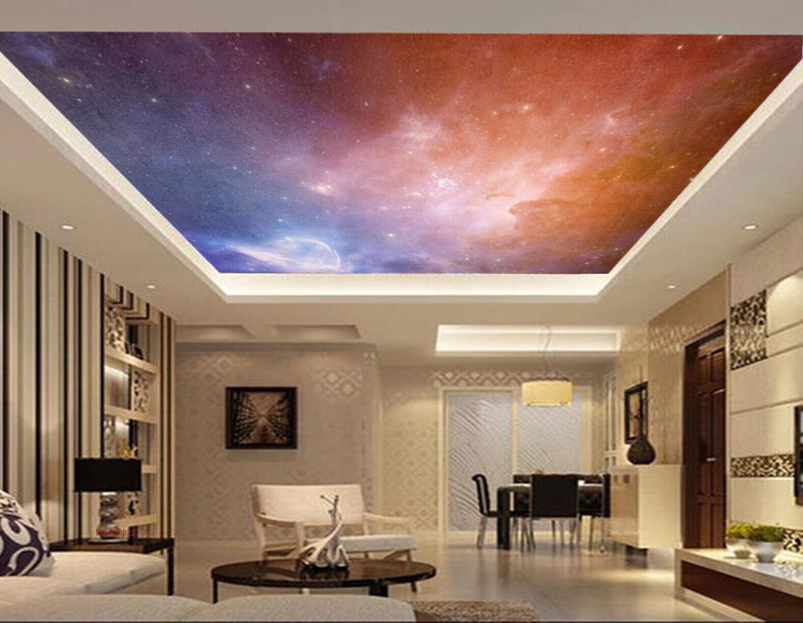 Avikalp MWZ3302 Orange Blue Space Moon Stars HD Wallpaper for Ceiling