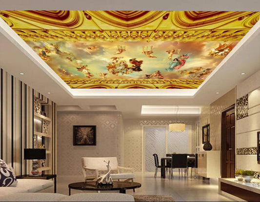 Avikalp MWZ3309 Golden Orange Designs People Babies HD Wallpaper for Ceiling