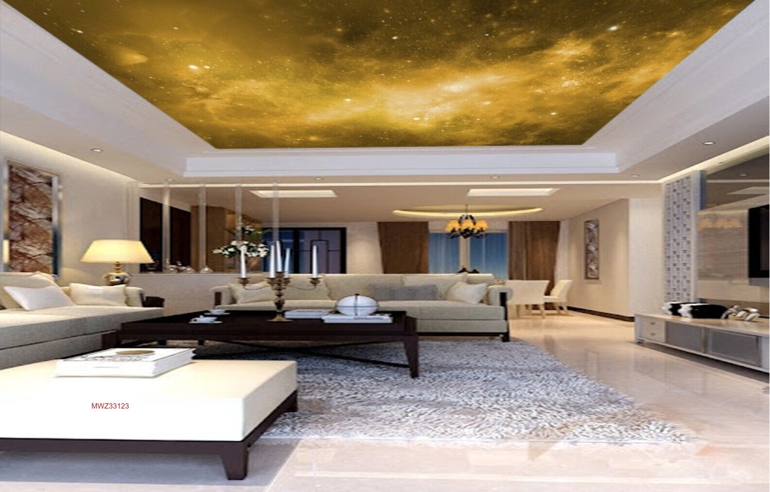 Avikalp MWZ3312 Yellow Space Stars HD Wallpaper for Ceiling