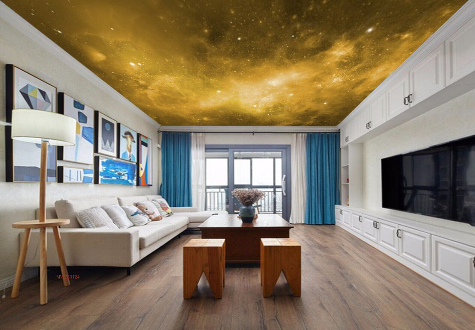 Avikalp MWZ3312 Yellow Space Stars HD Wallpaper for Ceiling