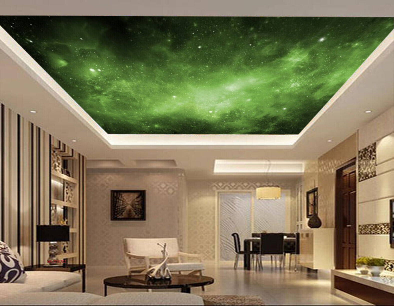 Avikalp MWZ3320 Green Space Stars HD Wallpaper for Ceiling