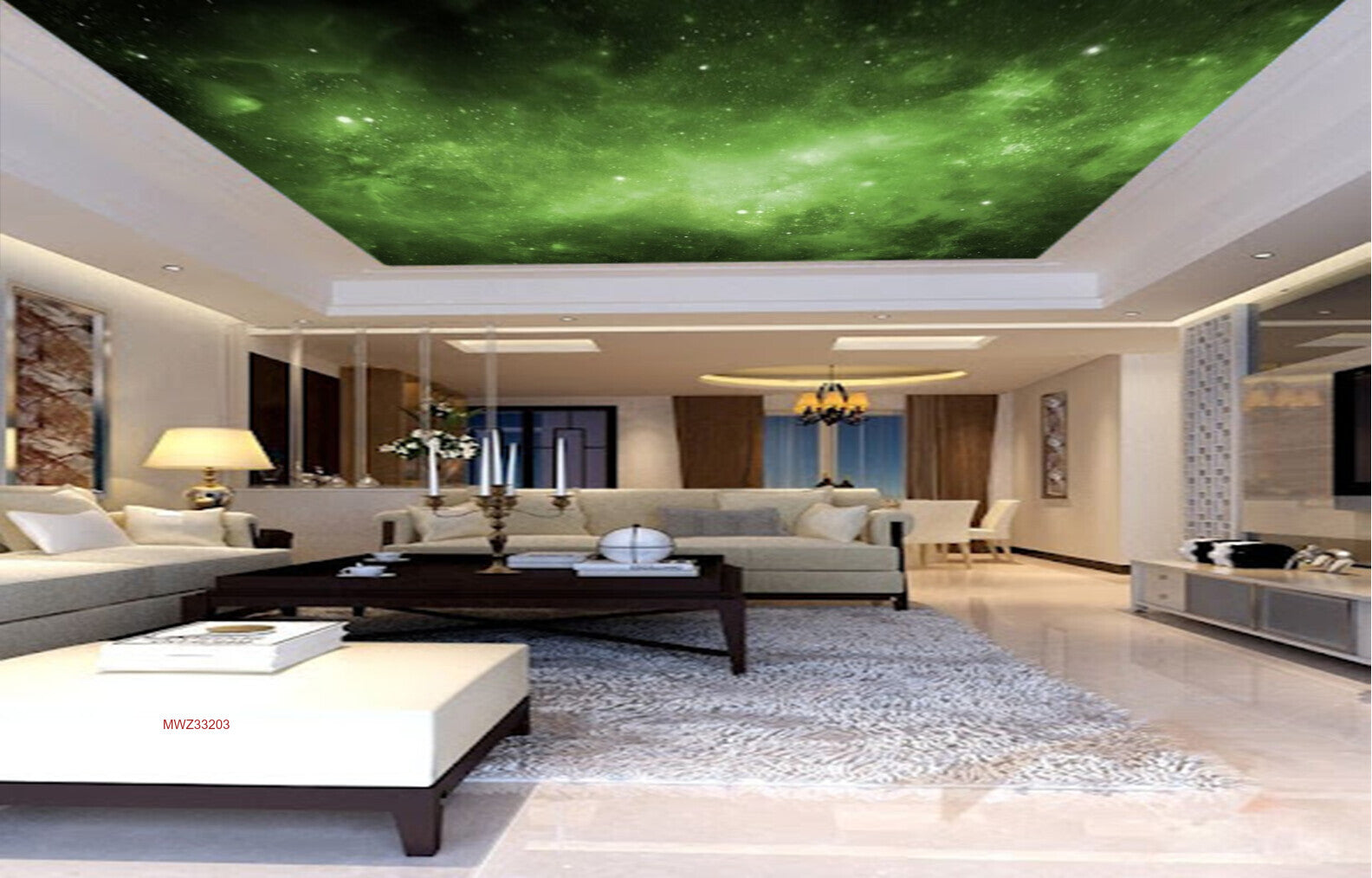 Avikalp MWZ3320 Green Space Stars HD Wallpaper for Ceiling