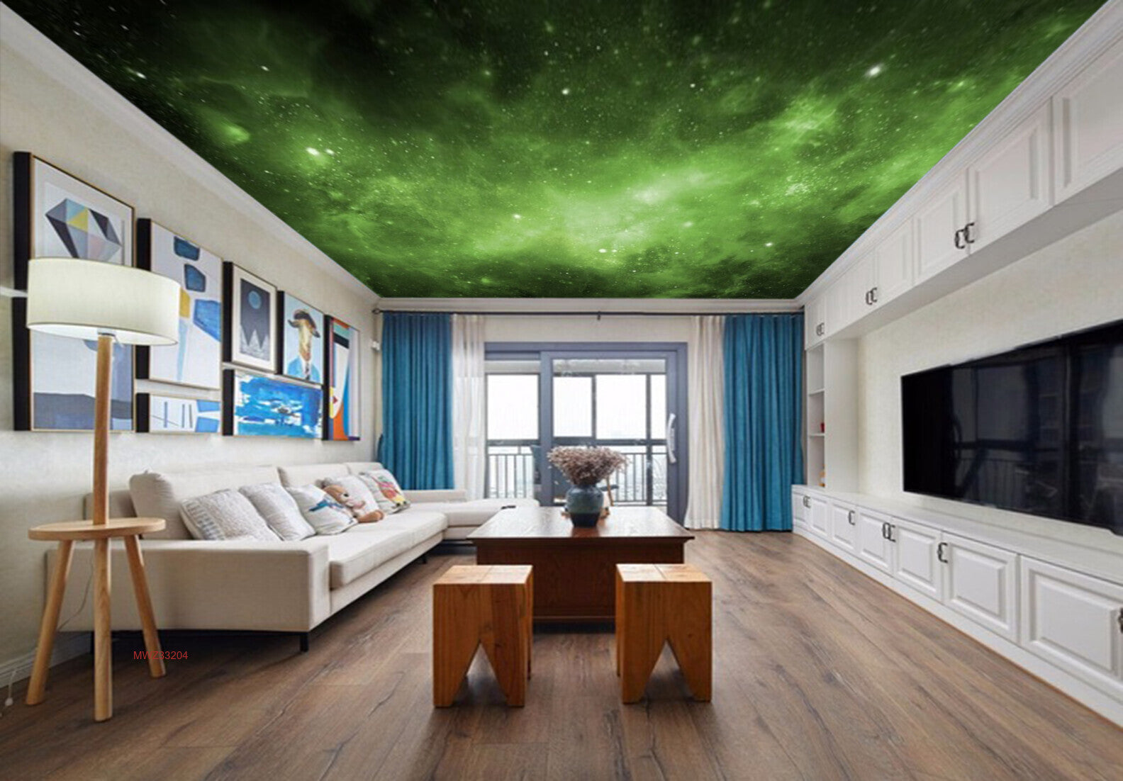 Avikalp MWZ3320 Green Space Stars HD Wallpaper for Ceiling