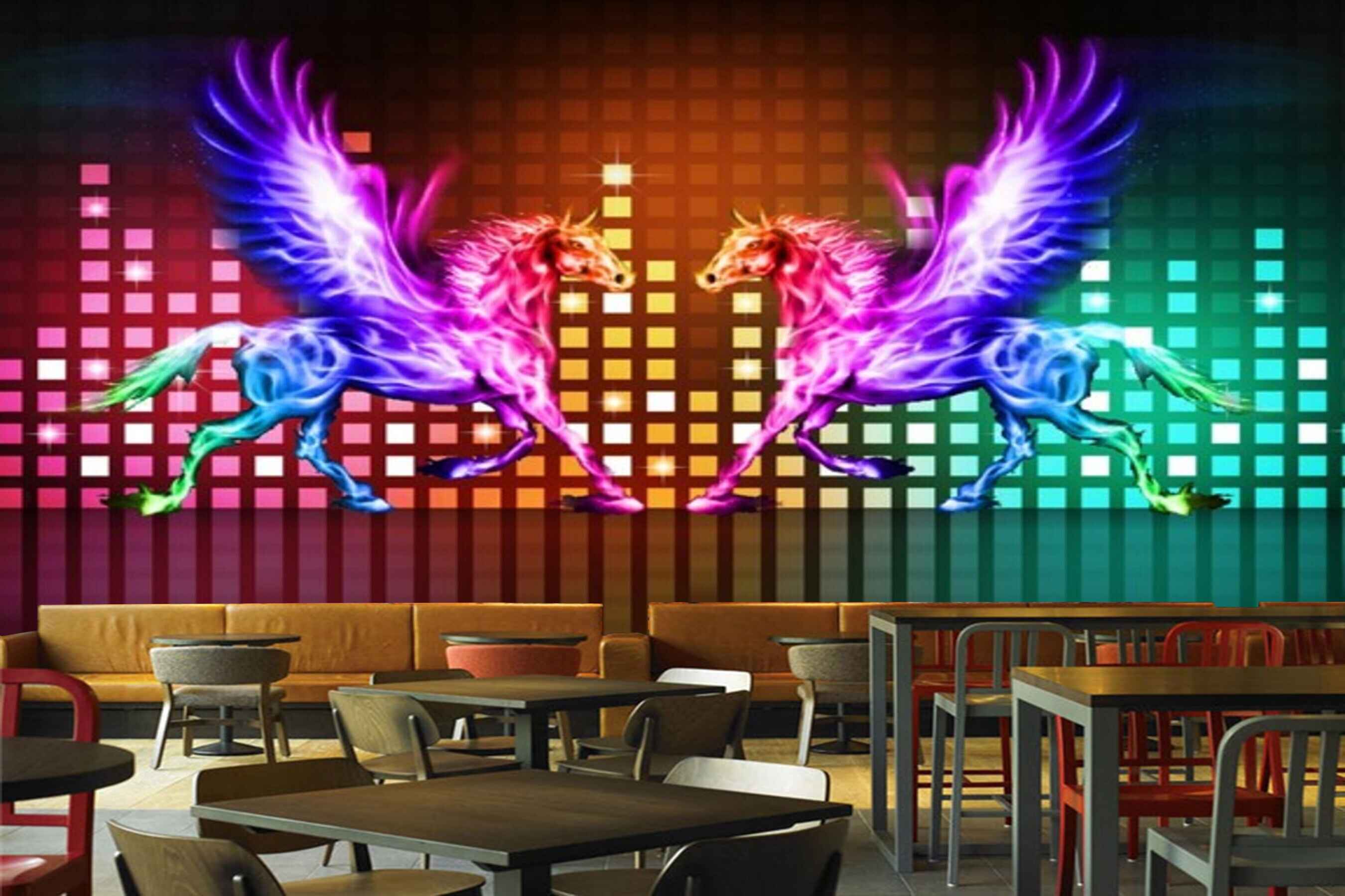 Avikalp MWZ3454 Lighting Violet Pink Red Green Horses HD Wallpaper for Disco Club Karaoke