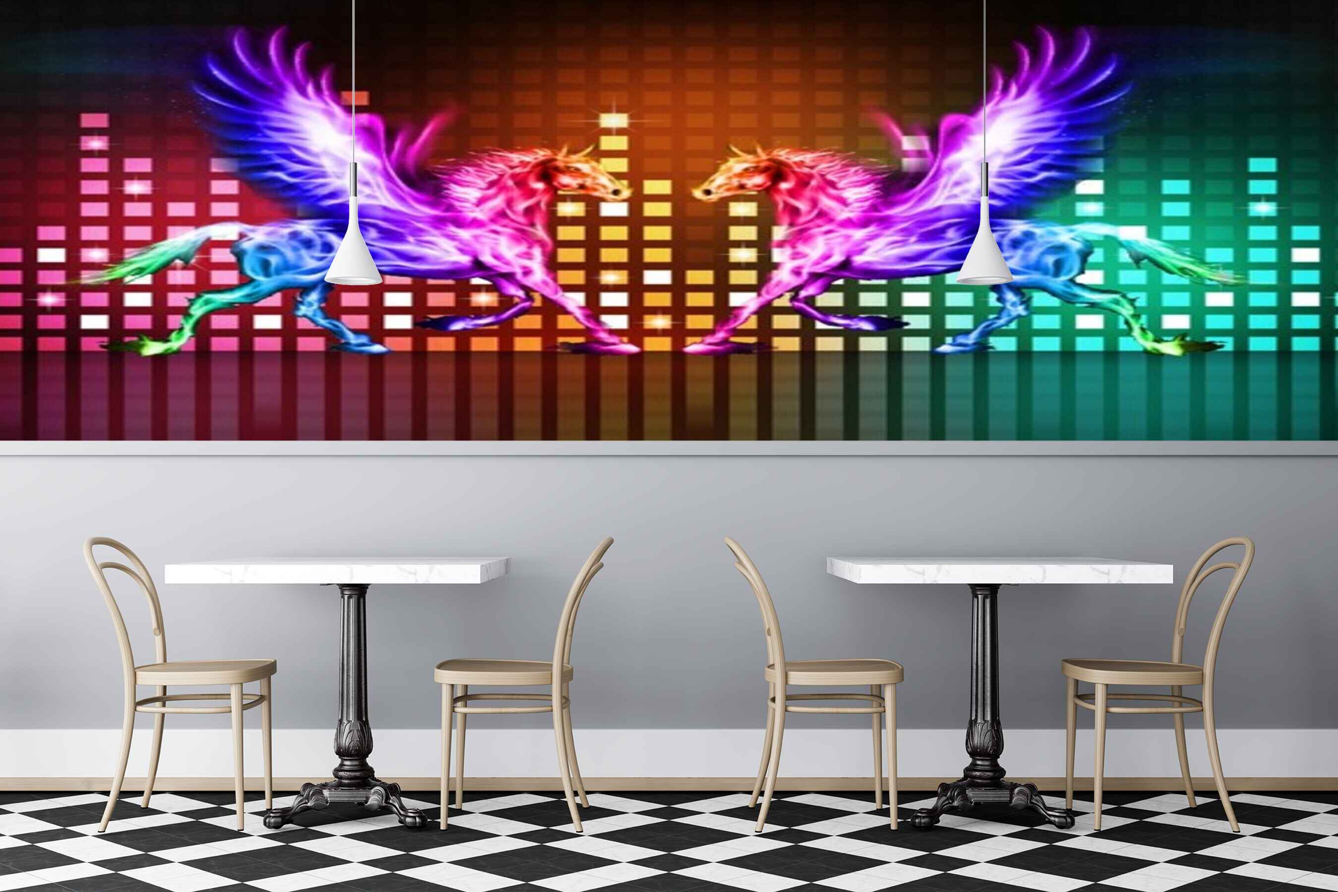 Avikalp MWZ3454 Lighting Violet Pink Red Green Horses HD Wallpaper for Disco Club Karaoke