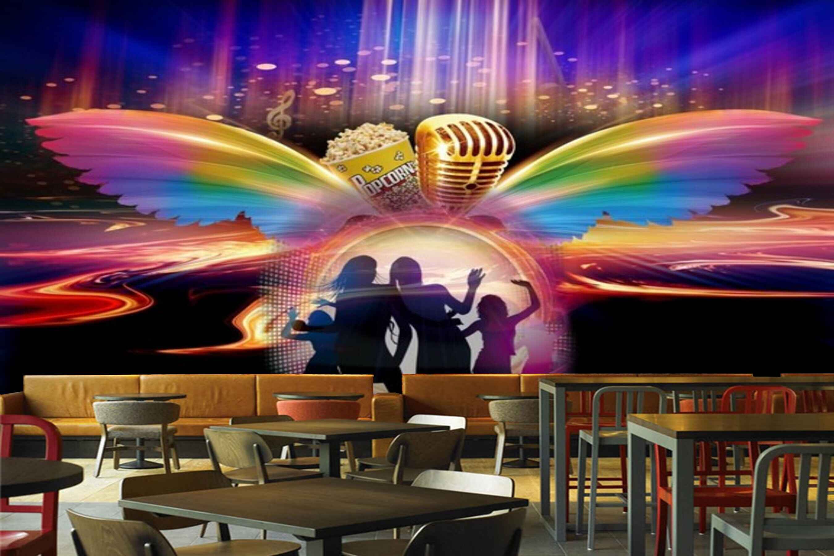 Avikalp MWZ3473 Rainbow Coloured Feathers Mic Singers Popcorn HD Wallpaper for Disco Club Karaoke