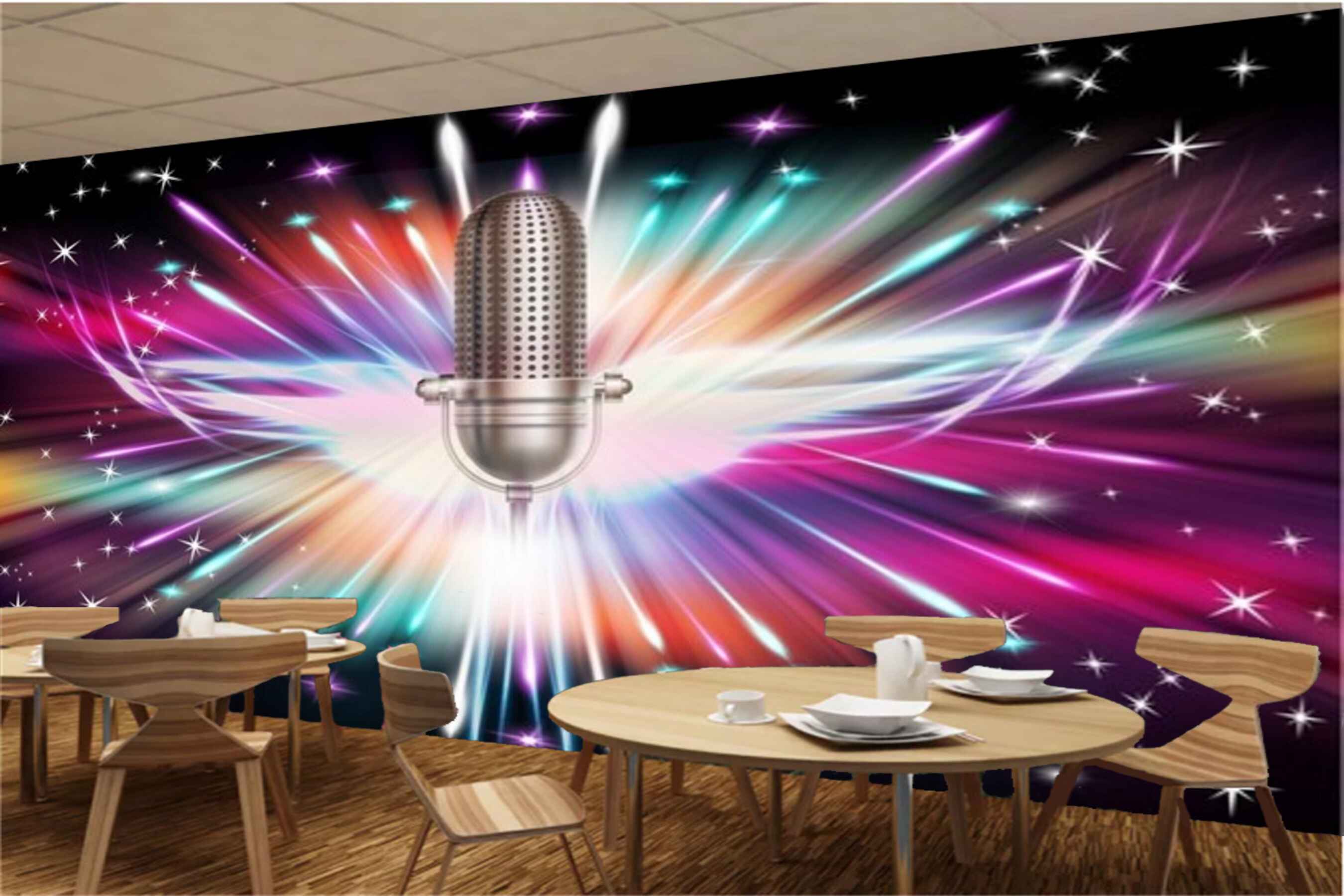 Avikalp MWZ3478 Mic Stars Waves Shining HD Wallpaper for Disco Club Karaoke