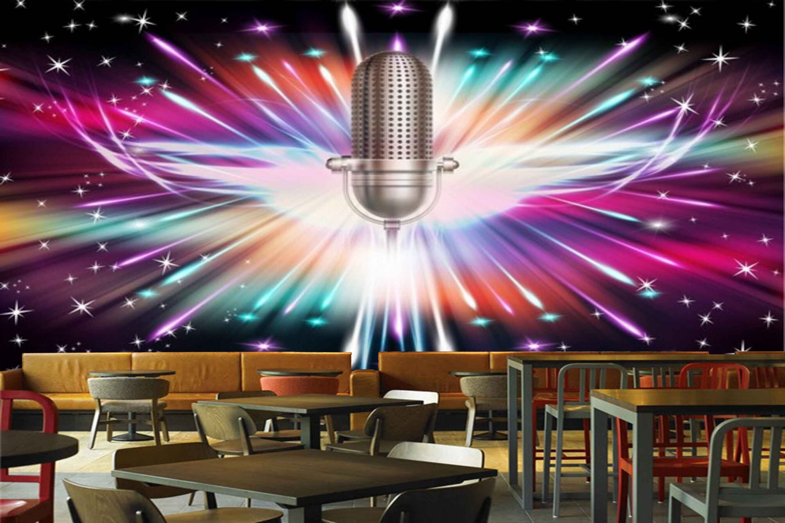 Avikalp MWZ3478 Mic Stars Waves Shining HD Wallpaper for Disco Club Karaoke