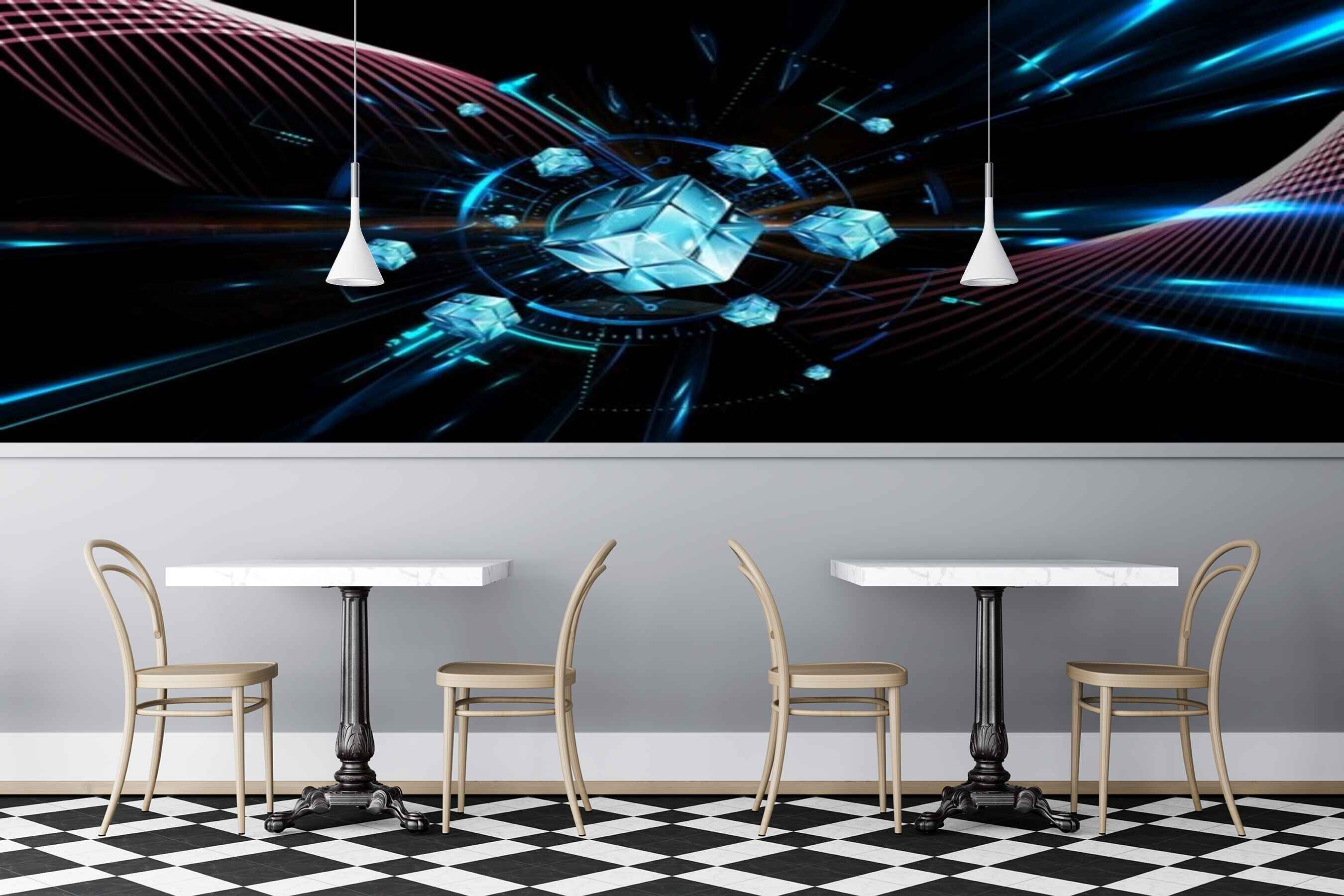 Avikalp MWZ3484 Classic Blue Cube Waves HD Wallpaper for Disco Club Karaoke