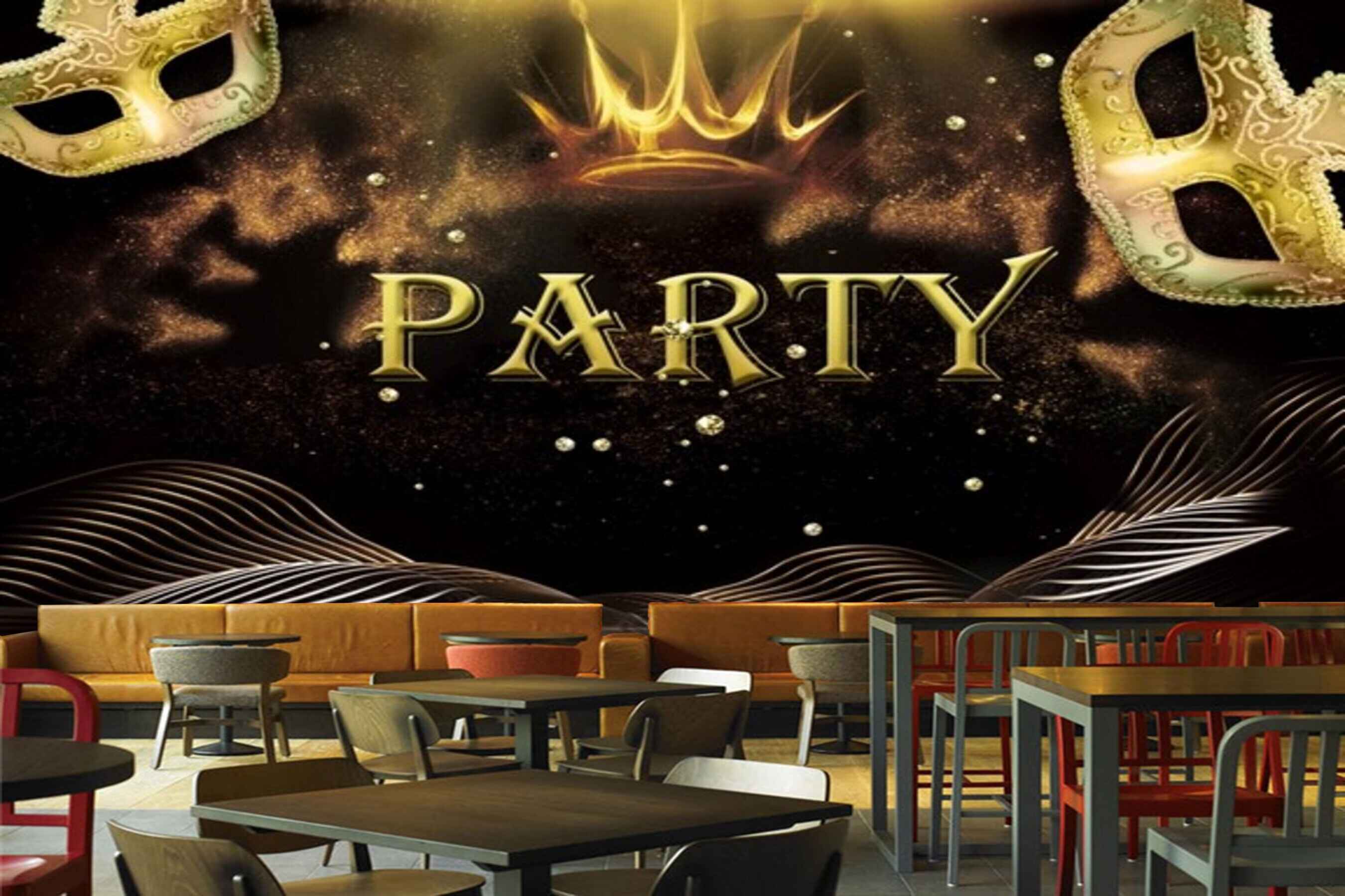 Avikalp MWZ3491 Golden Party Designs Leaves Crown HD Wallpaper for Disco Club Karaoke